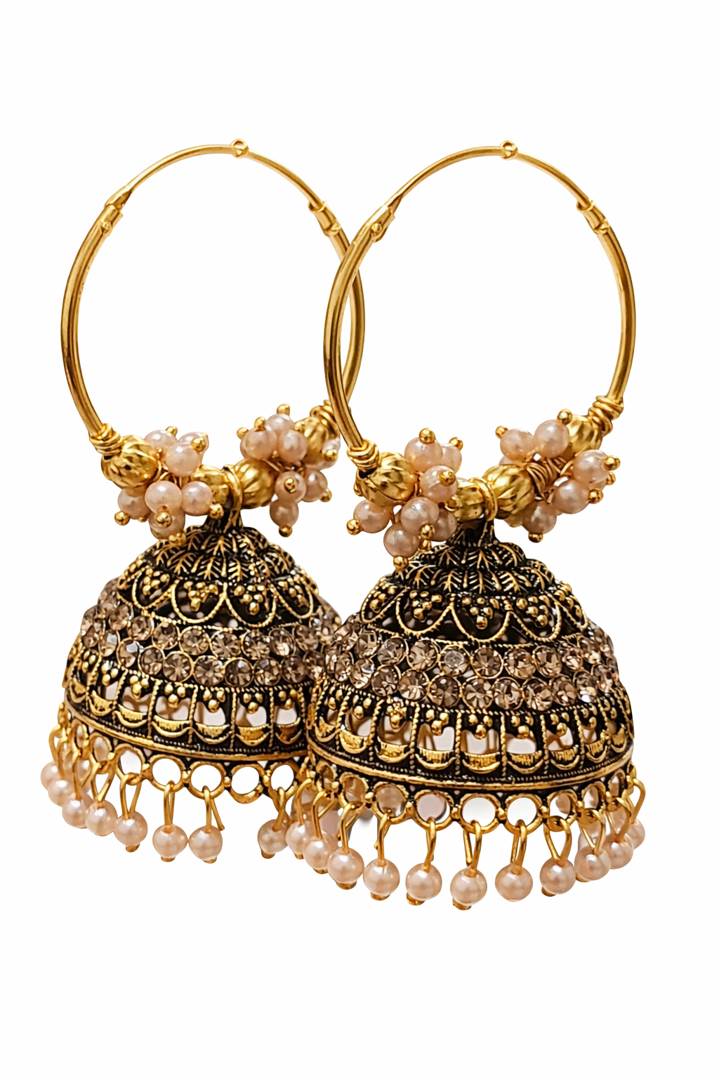 Gold Hoop Jhumka Earrings with Pearls for Women Ethnic Wear