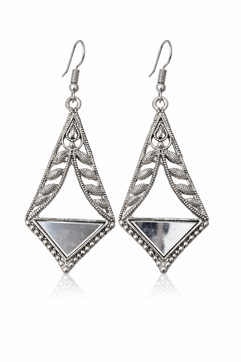 Silver Oxidised Triangle Mirror Dangle Earrings for Women Party Wear Boho