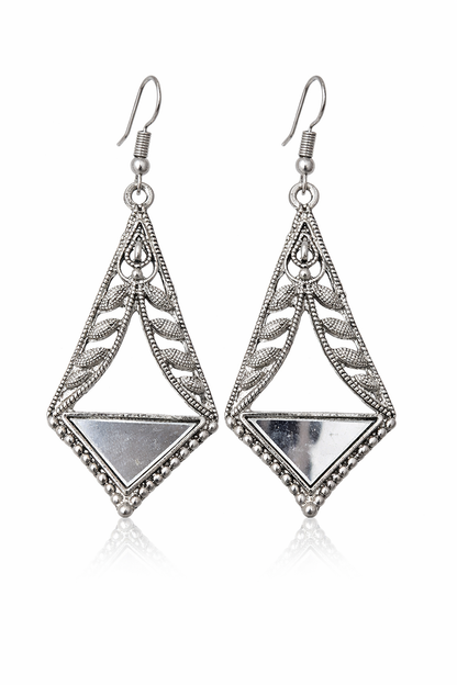 Silver Oxidised Triangle Mirror Dangle Earrings for Women Party Wear Boho