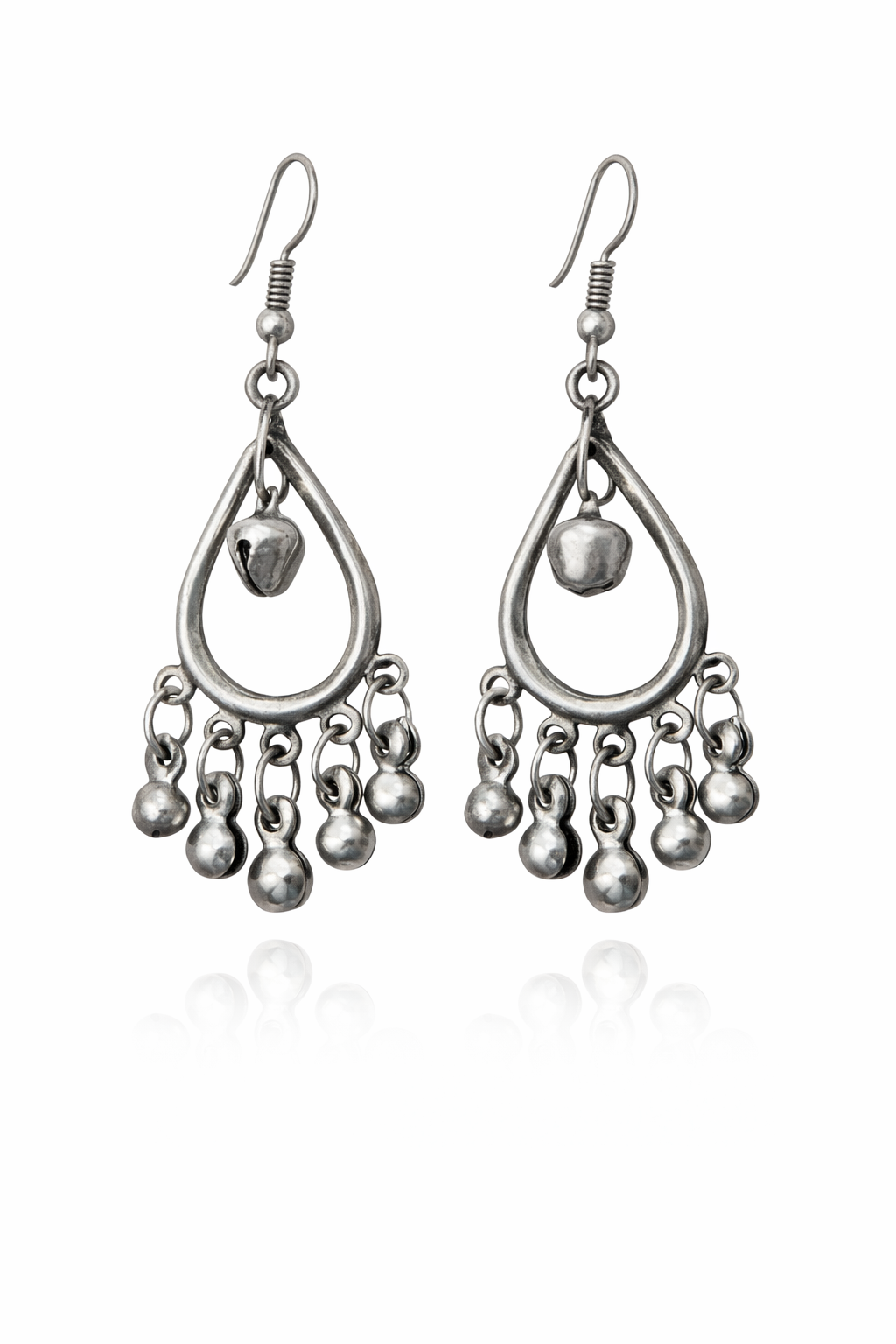 Silver Oxidised Teardrop Ghungroo Earrings for Women Party Wear Ethnic