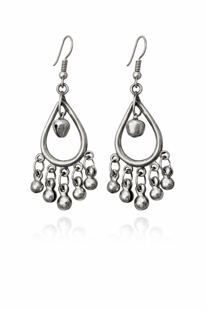 Silver Oxidised Teardrop Ghungroo Earrings for Women Party Wear Ethnic