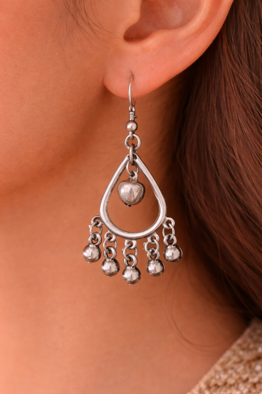 Silver Oxidised Teardrop Ghungroo Earrings for Women Party Wear Ethnic