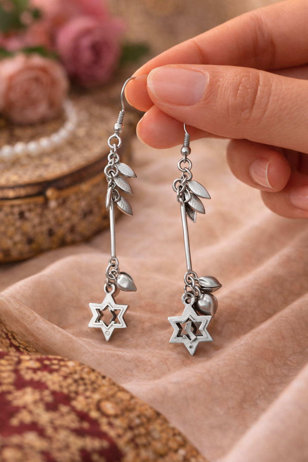 Silver Oxidised Star Charm Long Earrings for Women Party Wear Boho