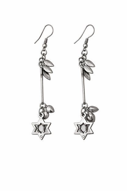 Silver Oxidised Star Charm Long Earrings for Women Party Wear Boho