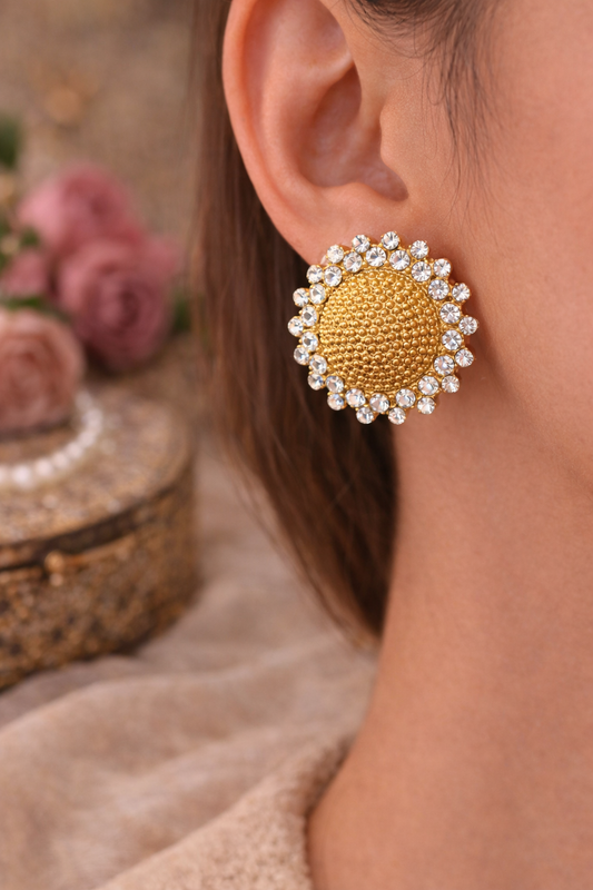 Gold Kundan Stone Round Stud Earrings for Women Party Wear Traditional