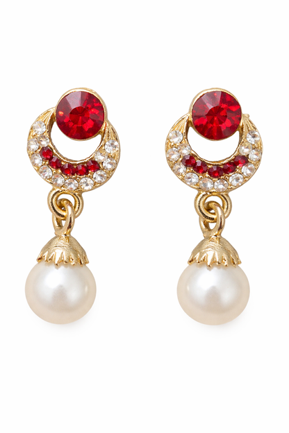 Red Stone Pearl Earrings for Women Party Wear Traditional