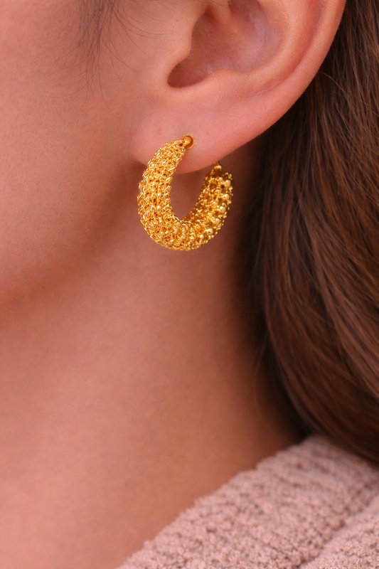 Gold Textured Hoop Earrings for Women Daily Wear Hoops