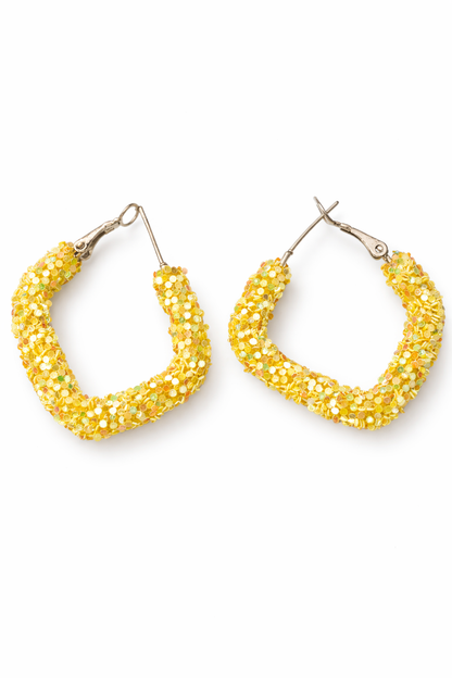 Yellow Glitter Hoop Earrings for Women Party Wear Hoops