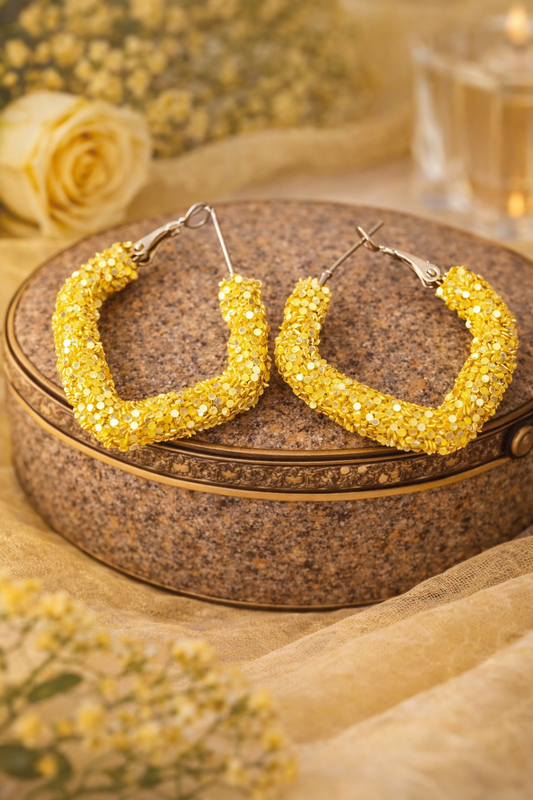 Yellow Glitter Hoop Earrings for Women Party Wear Hoops