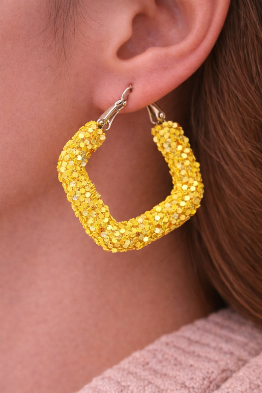 Yellow Glitter Hoop Earrings for Women Party Wear Hoops
