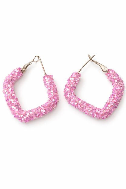 Pink Glitter Hoop Earrings for Women Party Wear Hoops