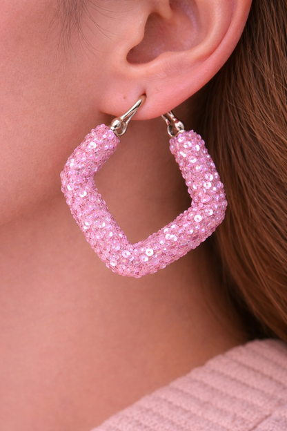Pink Glitter Hoop Earrings for Women Party Wear Hoops