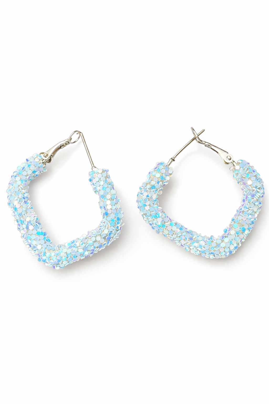 Sky Blue Glitter Hoop Earrings for Women Party Wear Hoops