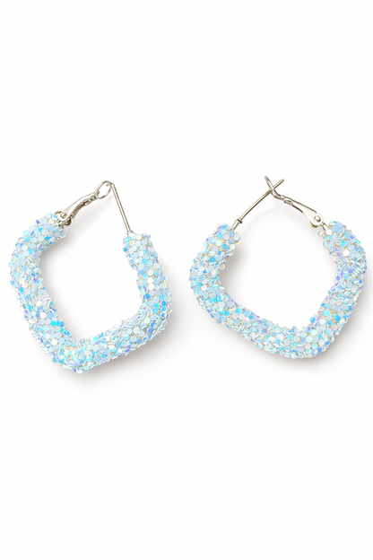 Sky Blue Glitter Hoop Earrings for Women Party Wear Hoops