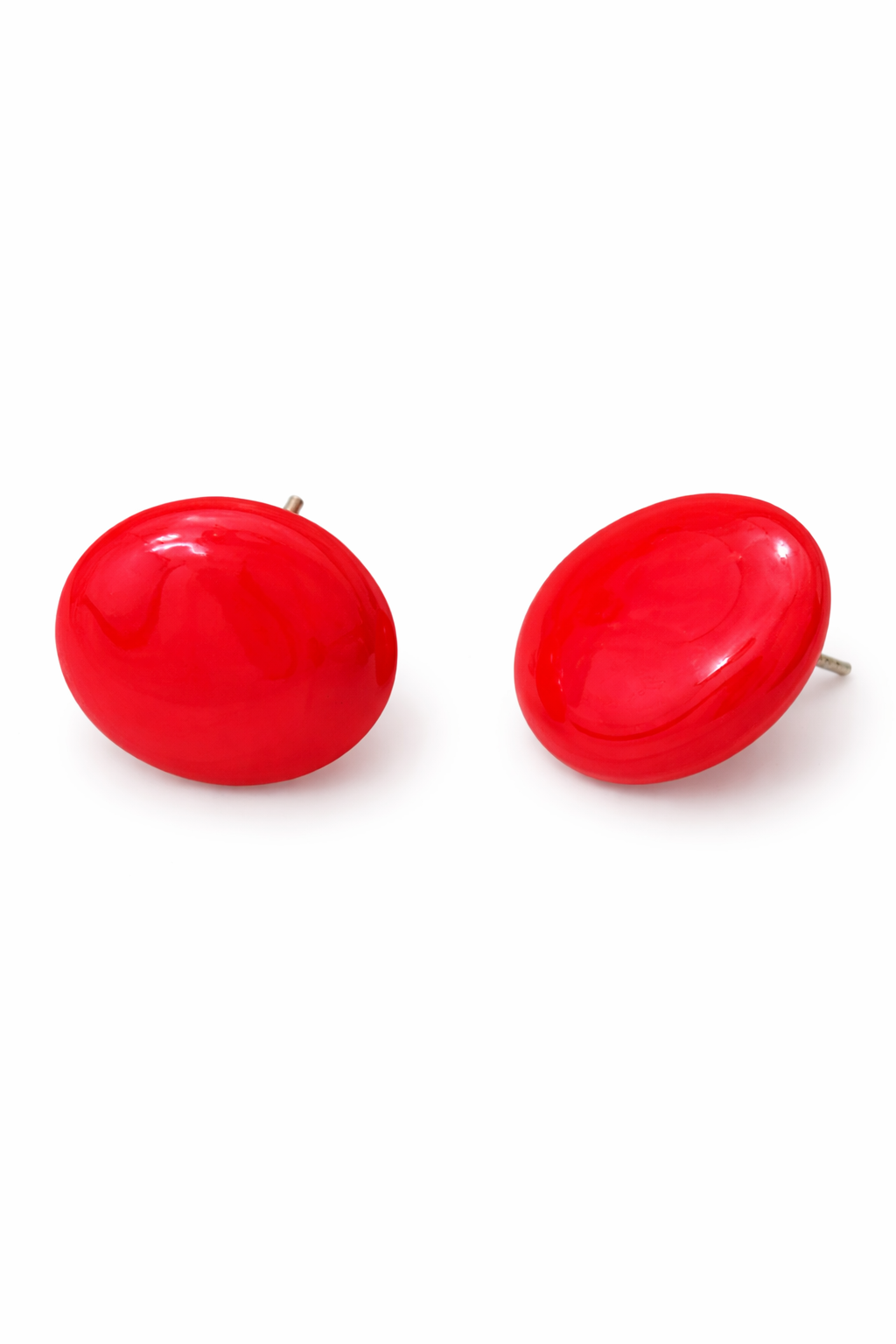 Red Oval Stud Earrings for Women Glossy Minimal Daily Wear