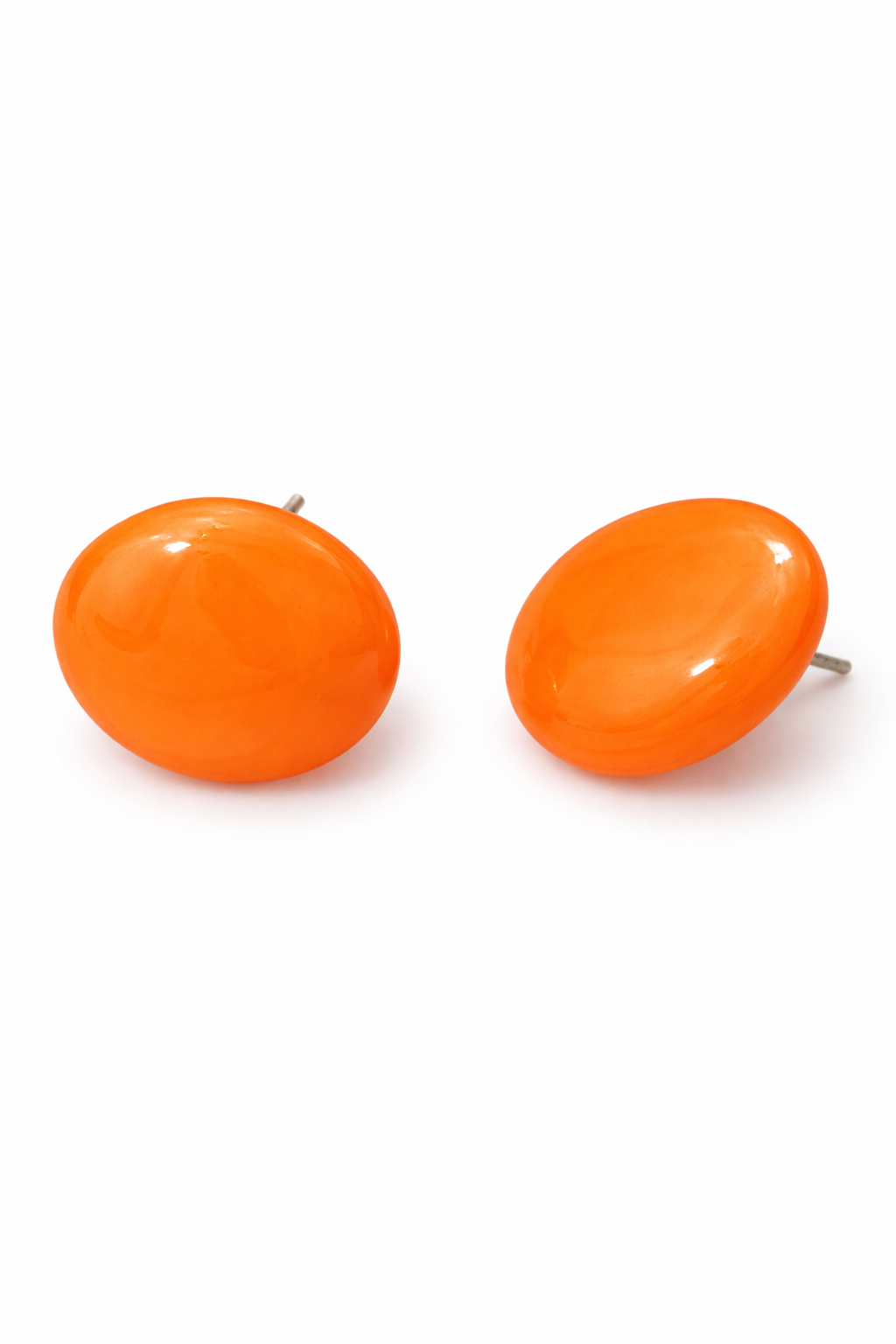 Orange Oval Stud Earrings for Women Glossy Minimal Daily Wear