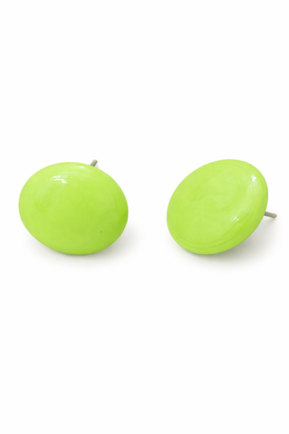 Neon Green Oval Stud Earrings for Women Glossy Minimal Daily Wear
