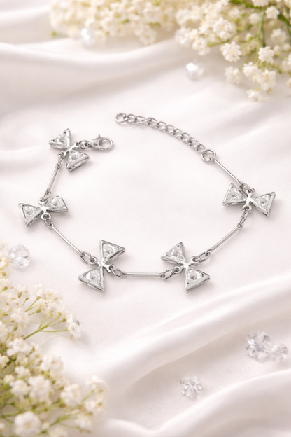 Silver Triangle Crystal Charm Bracelet for Women