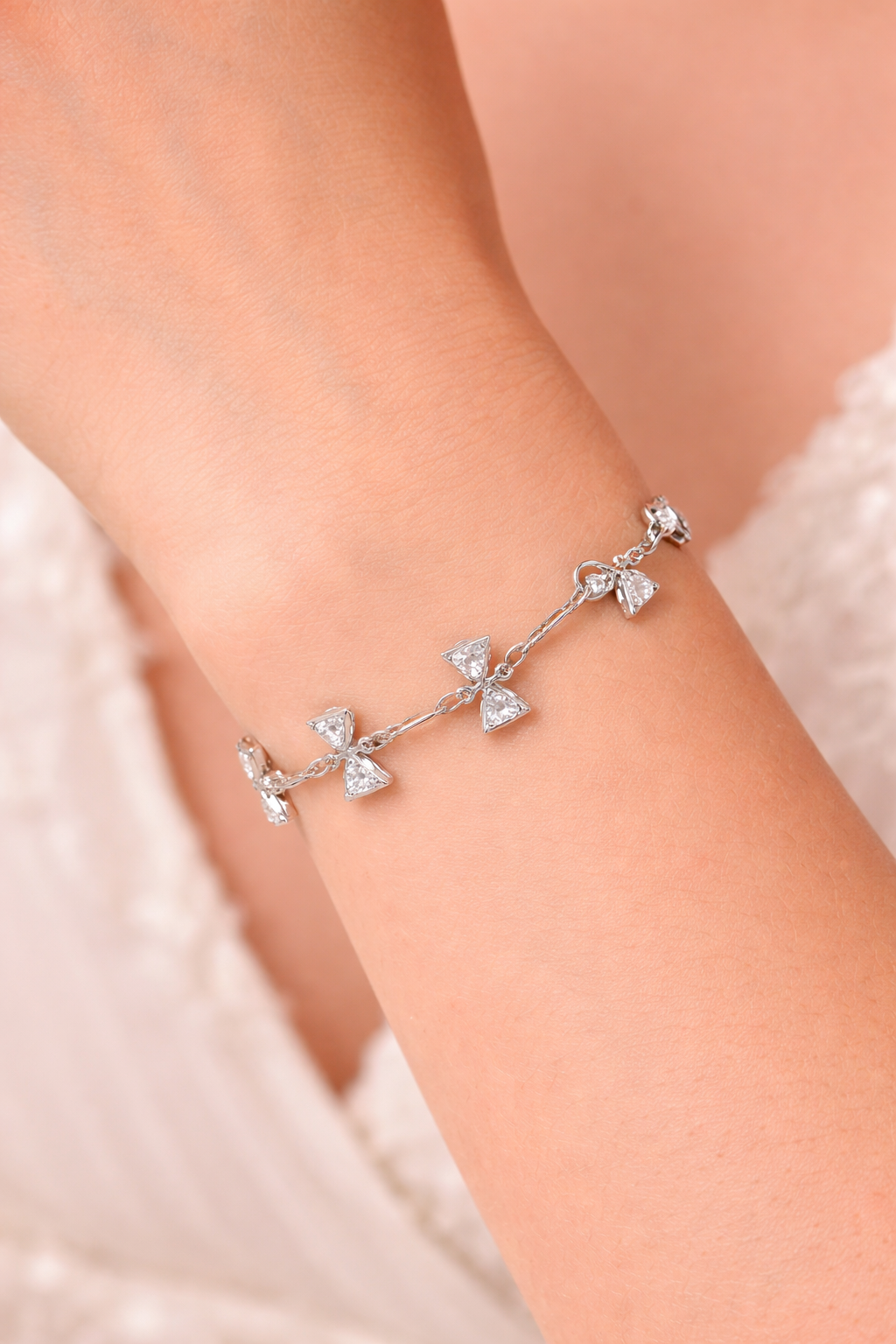 Silver Triangle Crystal Charm Bracelet for Women