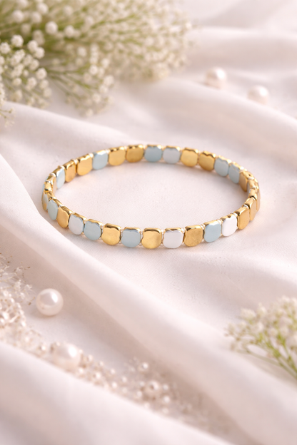 Gold Multicolor Tile Elastic Bracelet for Women