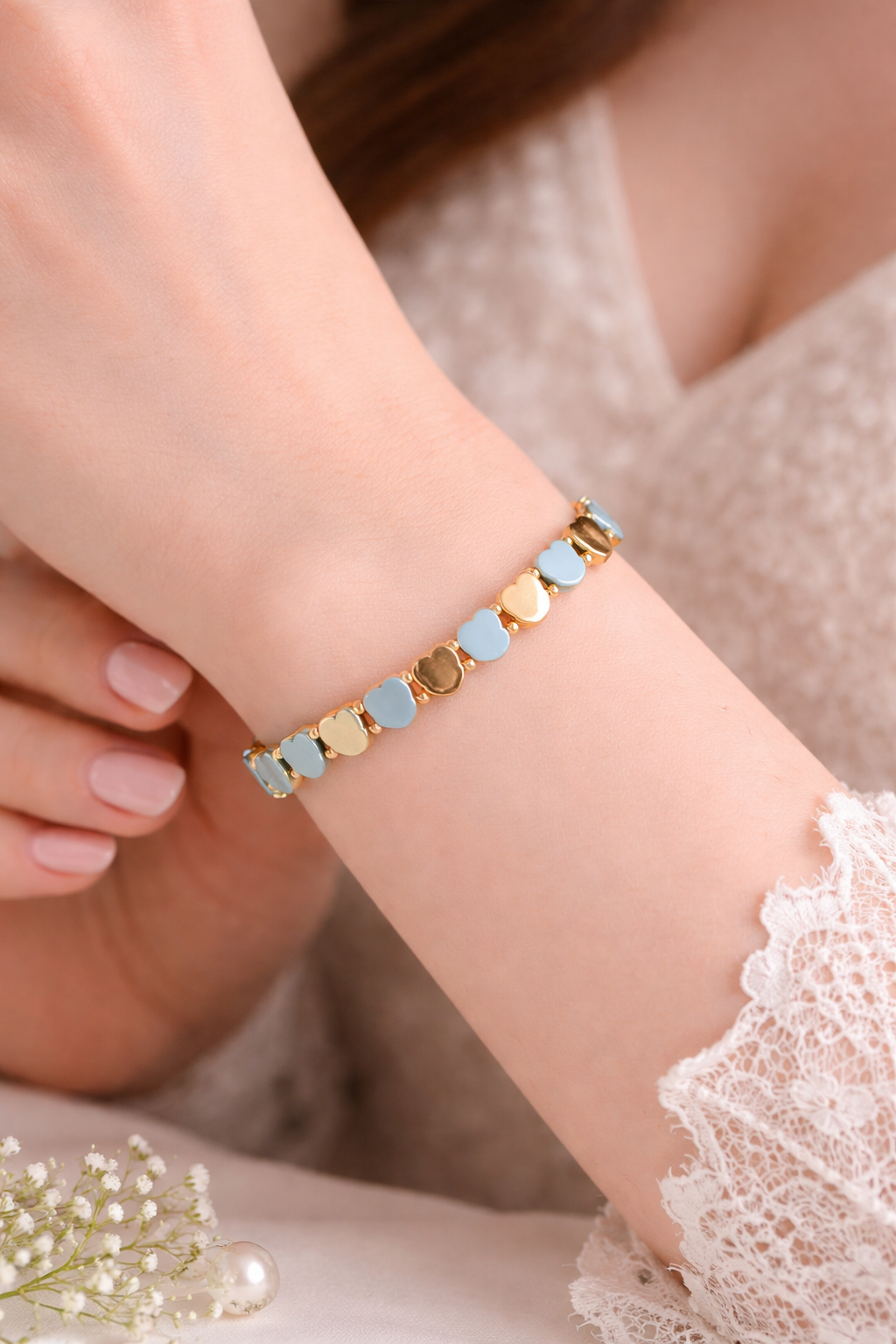 Gold Multicolor Tile Elastic Bracelet for Women