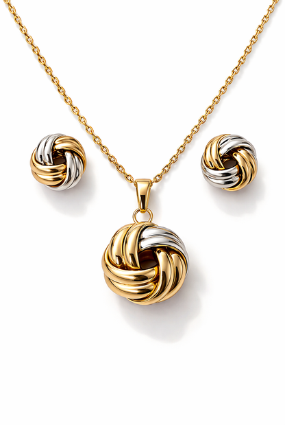 Dual Tone Knot Pendant Necklace Set for Women
