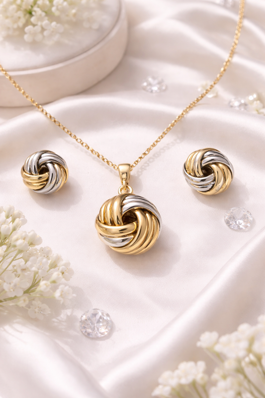 Dual Tone Knot Pendant Necklace Set for Women