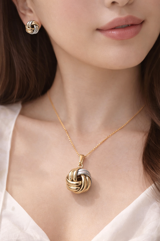 Dual Tone Knot Pendant Necklace Set for Women