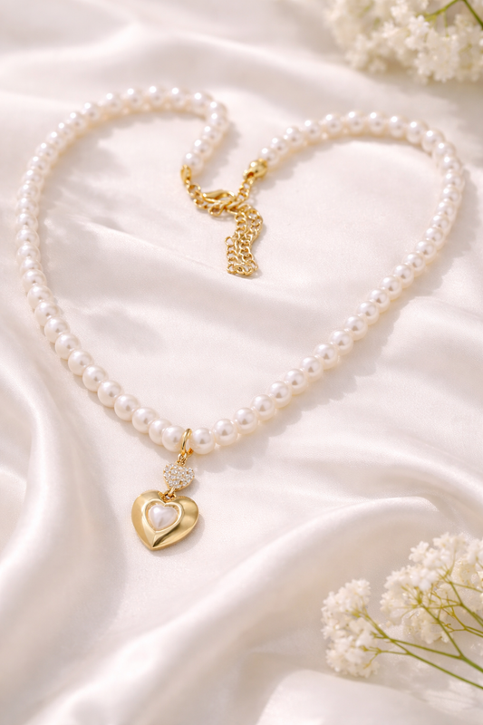 Pearl Heart Pendant Necklace for Women
