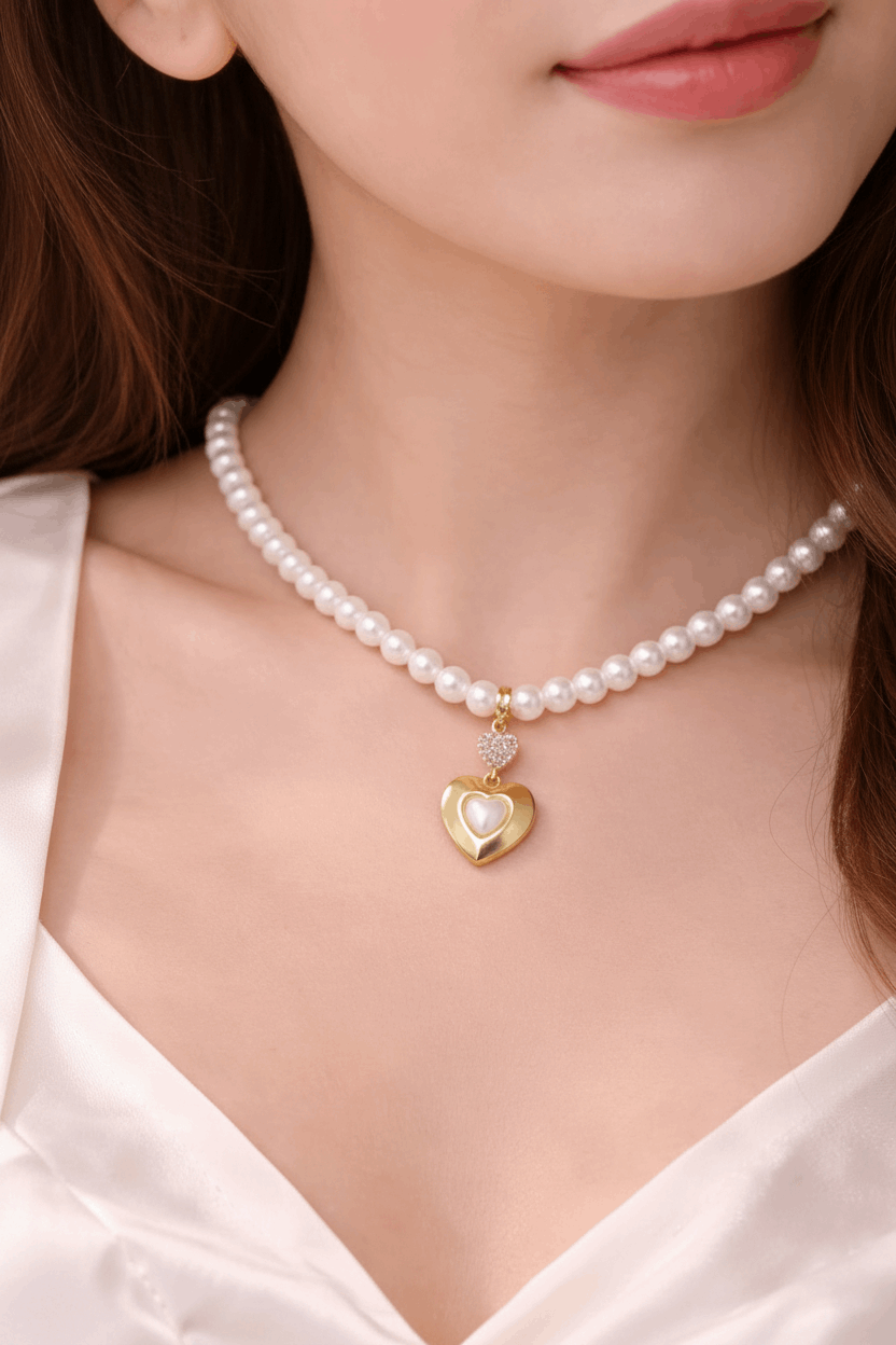 Pearl Heart Pendant Necklace for Women