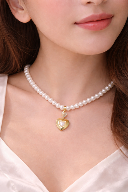 Pearl Heart Pendant Necklace for Women