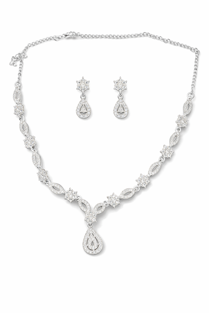 Silver Crystal Teardrop Necklace Set for Women
