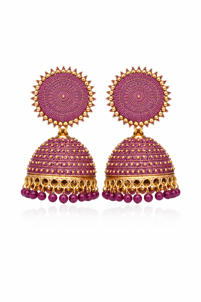 Rani Pink Jhumka Earrings with Beads for Women