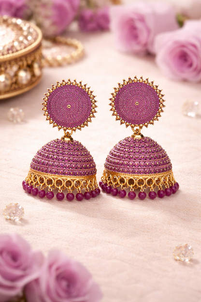 Rani Pink Jhumka Earrings with Beads for Women