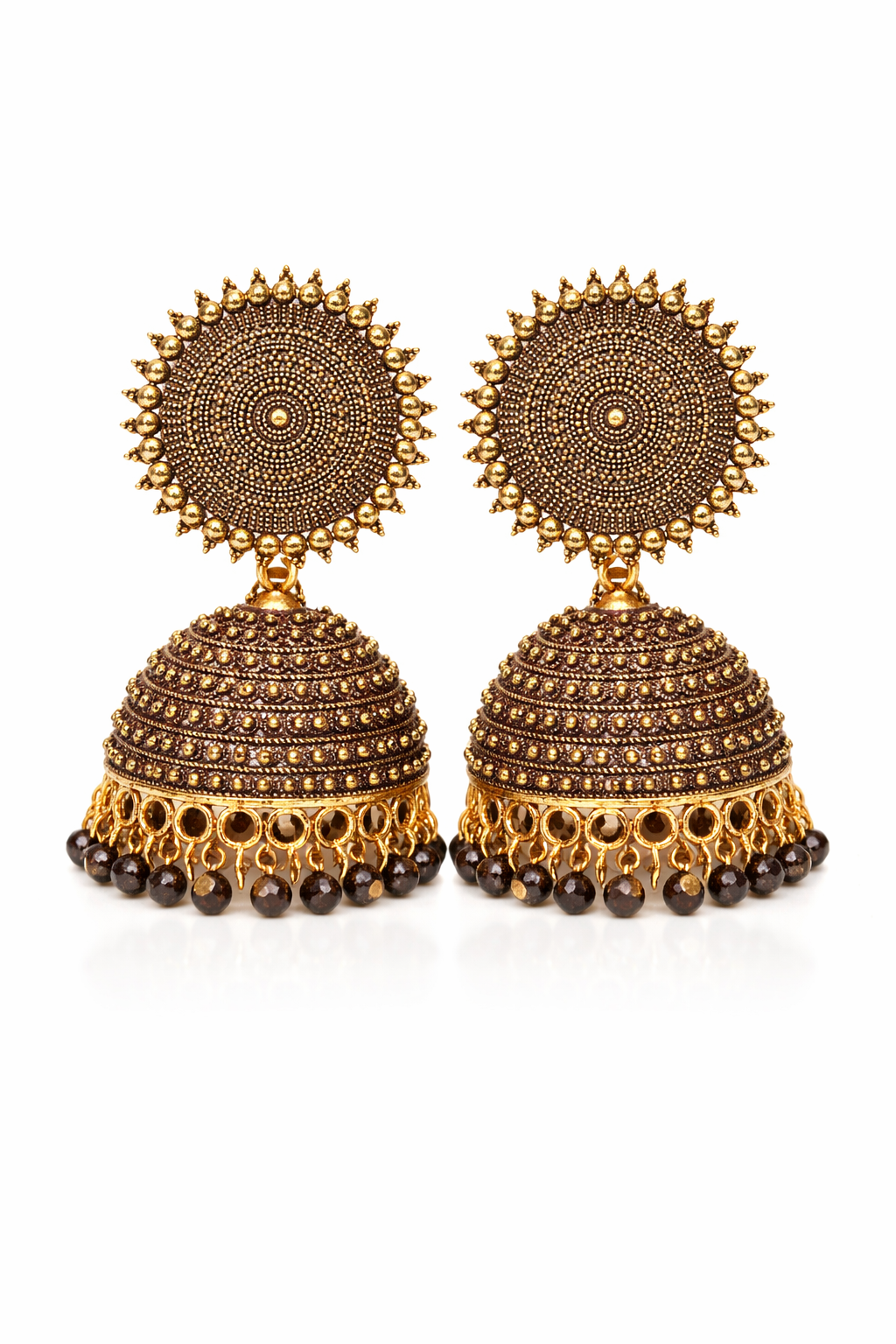 Antique Brown Jhumka Earrings with Beads for Women