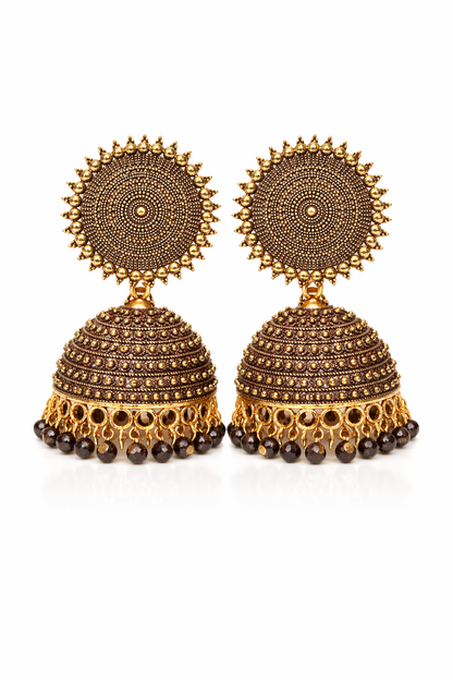 Antique Brown Jhumka Earrings with Beads for Women