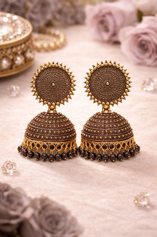 Antique Brown Jhumka Earrings with Beads for Women