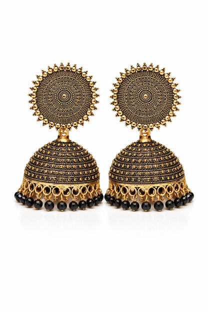 Black Jhumka Earrings with Beads for Women