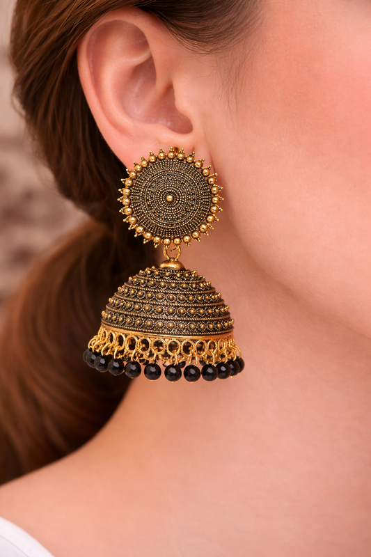 Black Jhumka Earrings with Beads for Women