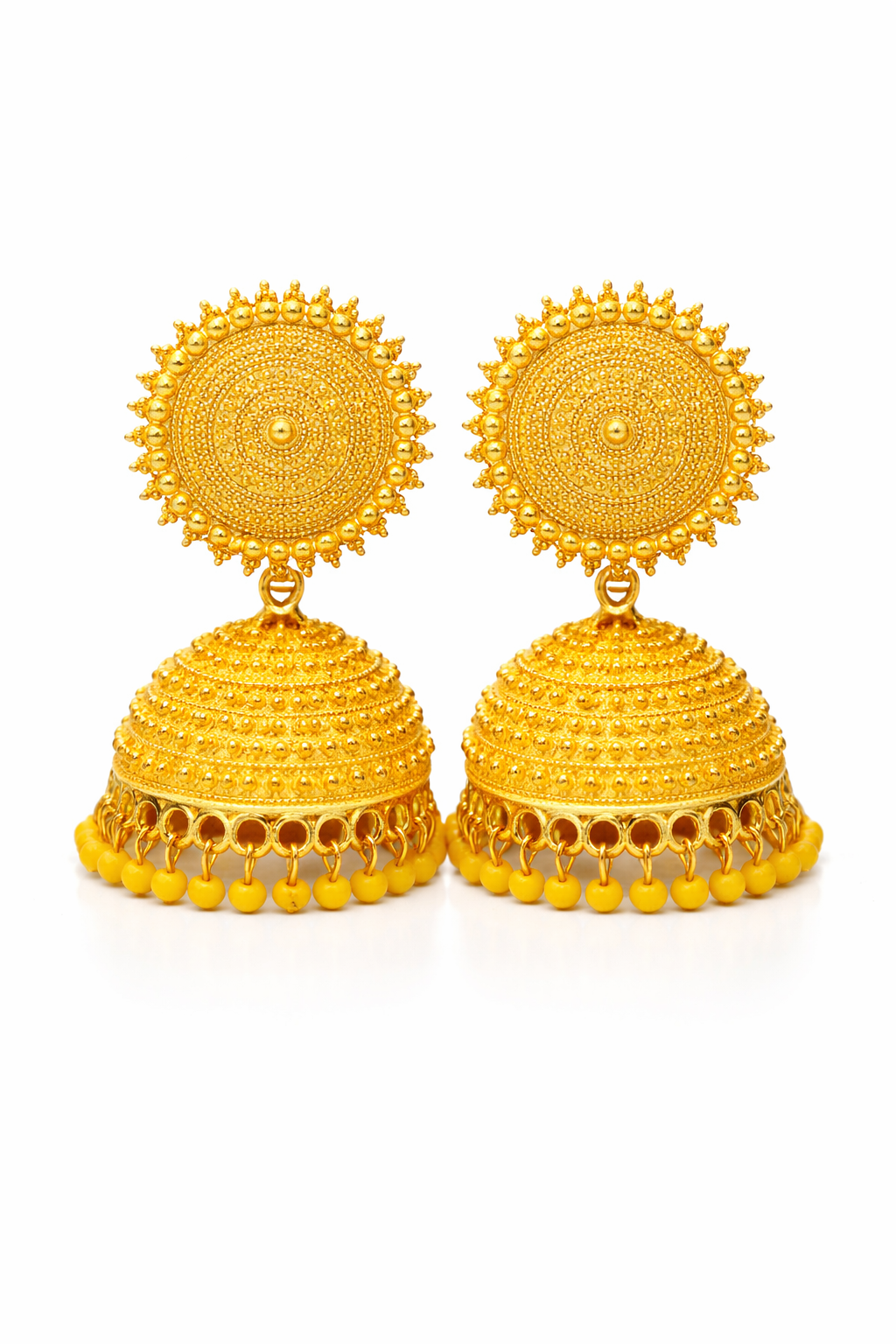Yellow Jhumka Earrings with Beads for Women