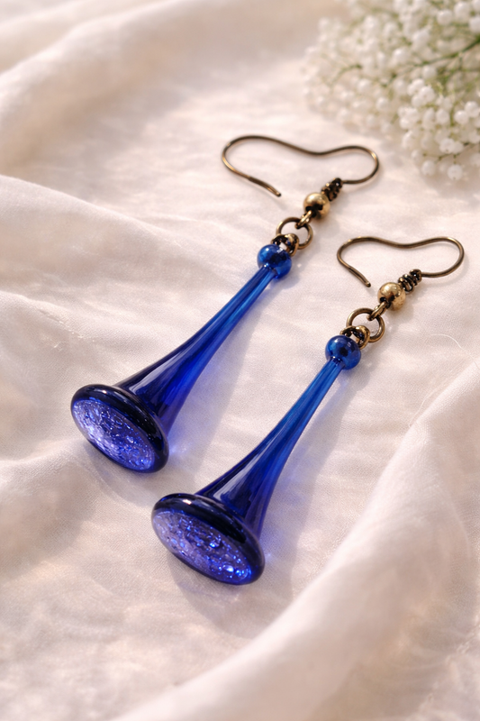 Blue Glass Earrings for Women Long Dangle Earrings
