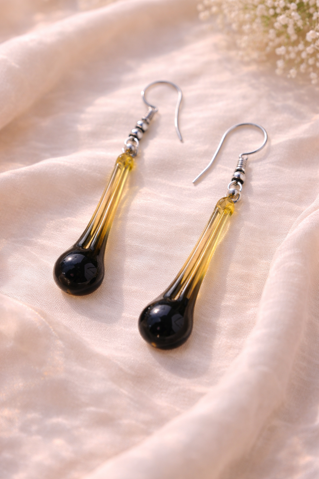 Black Gold Earrings for Women Long Glass Earrings
