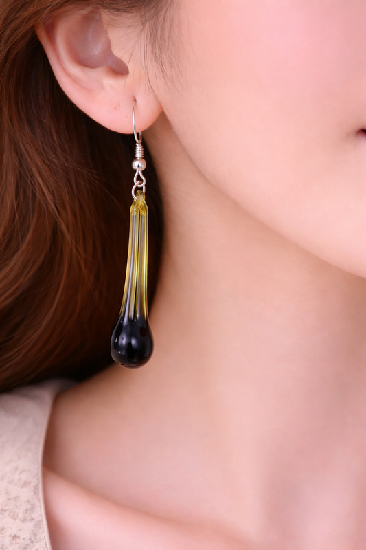 Black Gold Earrings for Women Long Glass Earrings