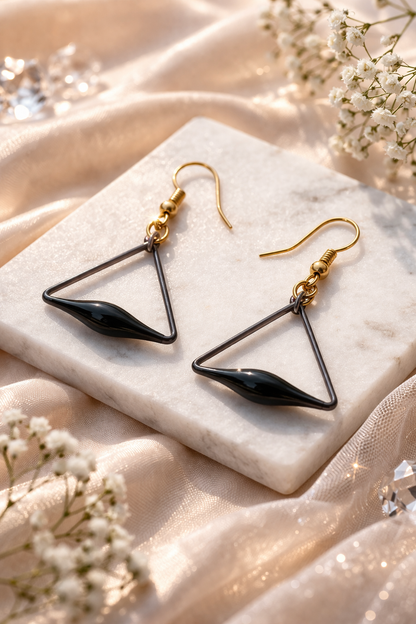 Black Triangle Earrings for Women Minimal Geometric Dangle Earrings
