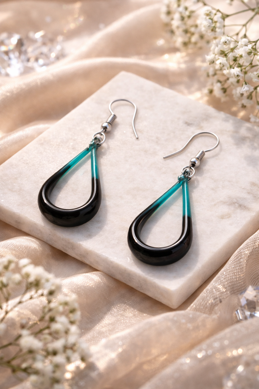Teal Black Earrings for Women Minimal Gradient Earrings