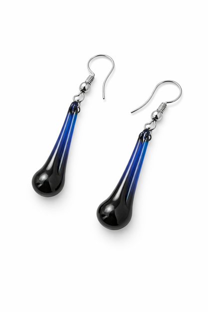 Blue Black Earrings for Women Long Glass Earrings