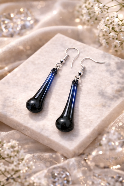 Blue Black Earrings for Women Long Glass Earrings