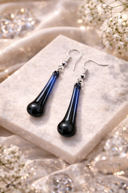 Blue Black Earrings for Women Long Glass Earrings