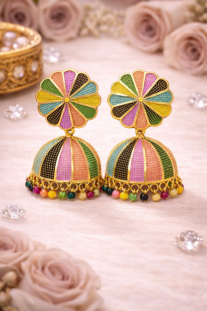 Multicolor Jhumka Earrings with Beads for Women