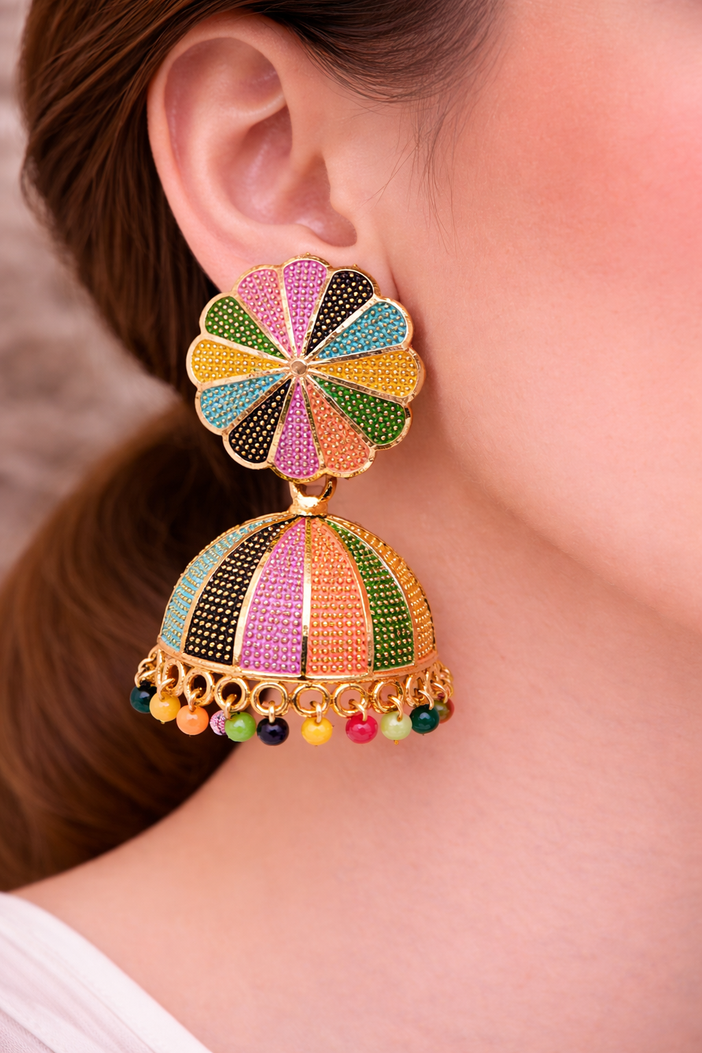 Multicolor Jhumka Earrings with Beads for Women